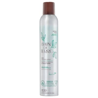 Bain de Terre Infinite Hold Firm Finishing Spray, Lasting Control &amp; Shine, Heat &amp; Humidity Protection with Argan &amp; Monoi Oils, Paraben-Free, Color-Safe, Vegan, 9.1 Fl Oz