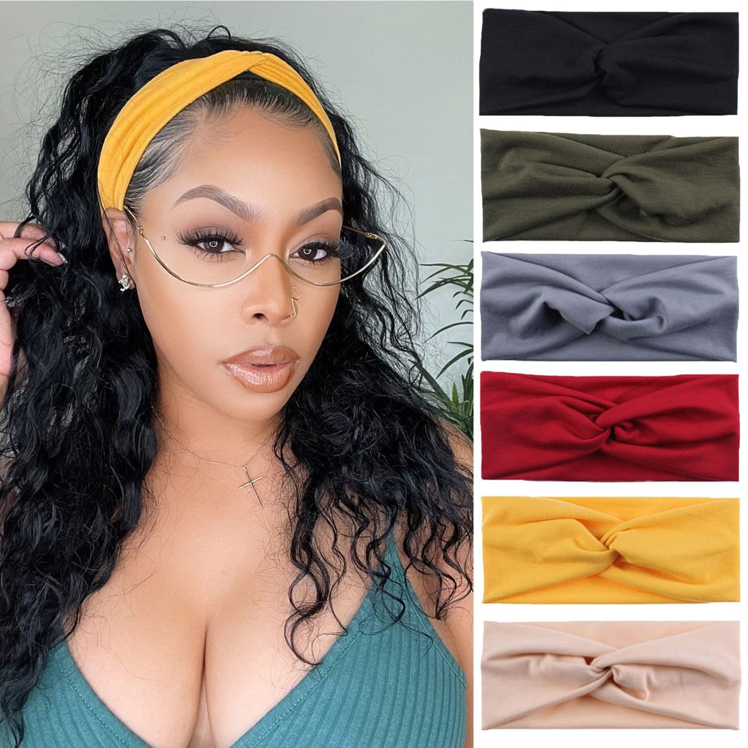 XTREND 6 Pcs Women&#39;s Headbands Twisted Cross Elastic Head Band Yoga Workout Head Non-Slip Sweat Soft Headbands Solid Color Simple Versatile Hair Accessory Hairbands