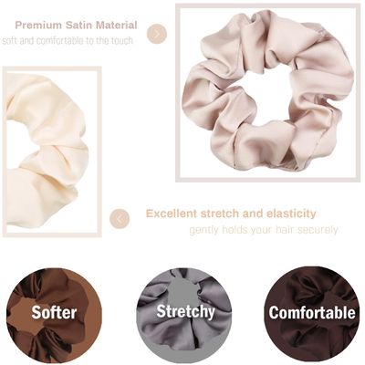 IVARYSS Satin Scrunchies for Women, Soft Than Silk for Hair, Fashion Ties and Bands for Thin | Thick Hair Styling, 16 Pack (Neutral Color)