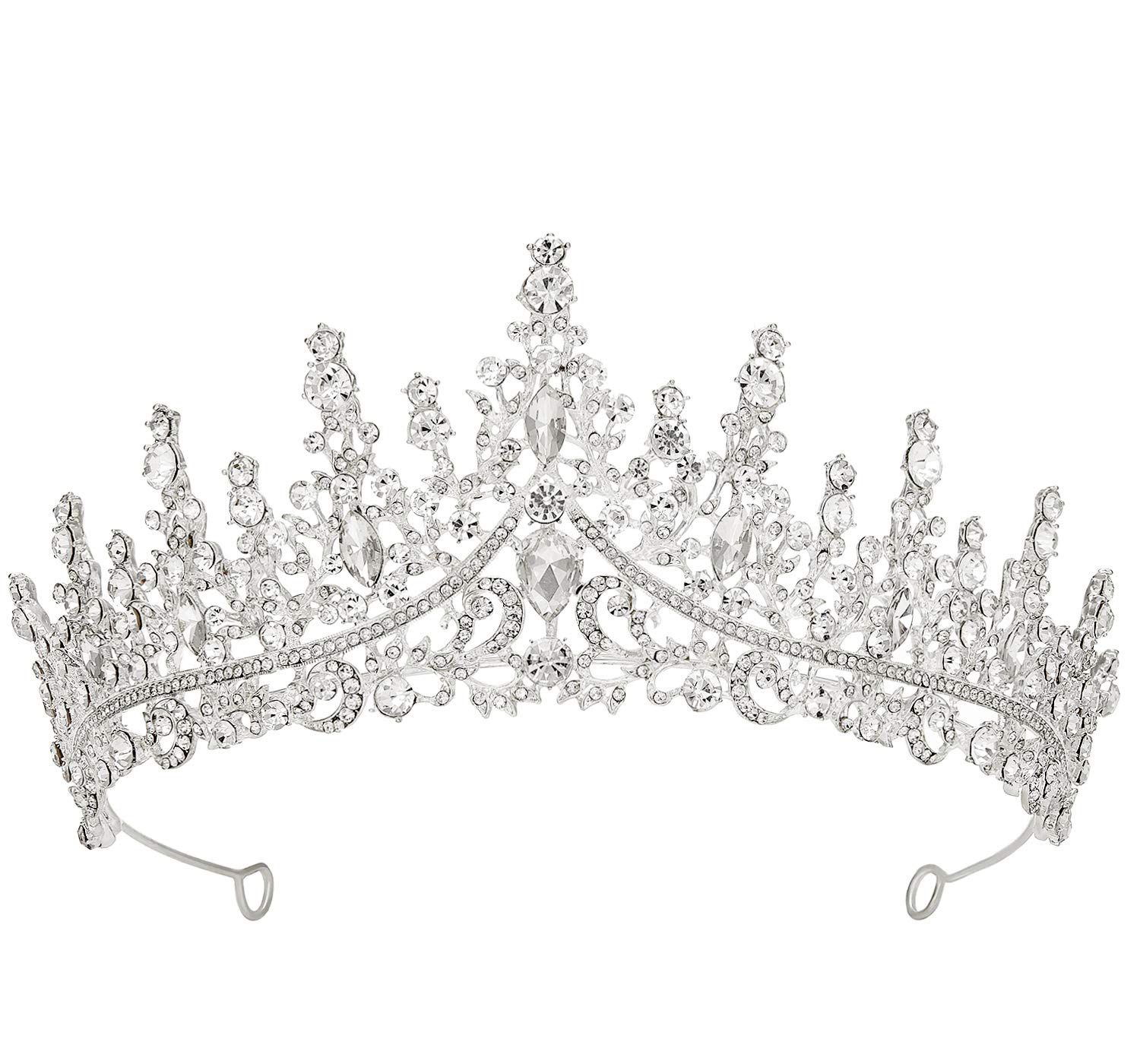 SWEETV Silver Wedding Tiara for Women, Crystal Queen Crown, Rhinestone Princess Tiara Headband Hair Accessories for Quinceanera Headpieces Pageant Prom Birthday Silver Audrey