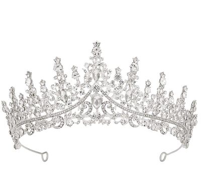 SWEETV Silver Wedding Tiara for Women, Crystal Queen Crown, Rhinestone Princess Tiara Headband Hair Accessories for Quinceanera Headpieces Pageant Prom Birthday Silver Audrey