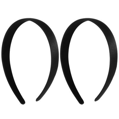 2Pcs Headbands for Women Girls Satin Black Headband Women Plain Wide Hair Band Hoops Fashion Elastic Solid Hairband Accessories for Mothers Sisters Cosplay Holiday Halloween DIY Costumes Crafts Gifts