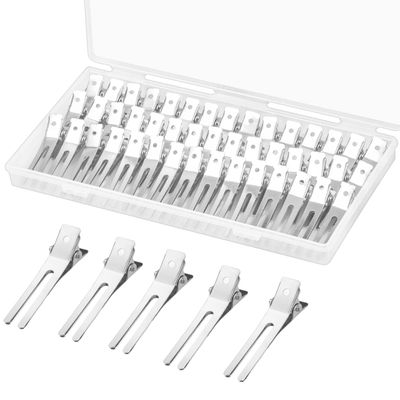 60Pcs Double Prong Pin Curl Clips, Gingbiss 1.8&quot; Duck Billed Hair Clips for Styling Sectioning, alligator hair clips with Storge Box for Makeup, Hair Salon, Barber, DIY