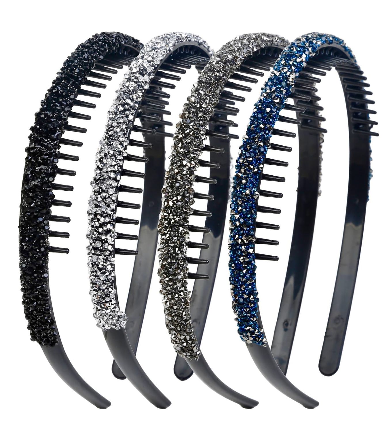 4Pcs Fashion Rhinestone Headband for Women with Teeth Non Slip Head Bands Comb Headbands Crystal Hairband Sparkly Diamond Hairbands Hair Accessories