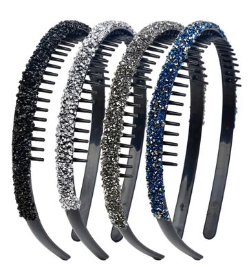 4Pcs Fashion Rhinestone Headband for Women with Teeth Non Slip Head Bands Comb Headbands Crystal Hairband Sparkly Diamond Hairbands Hair Accessories
