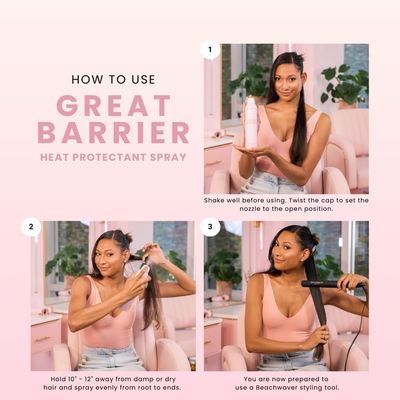 Beachwaver Great Barrier Heat Protectant Hair Spray - Multi-Purpose Treatment for Heat Protection Before Styling for Flexible Hold &amp; No Frizz - Polynesian Pink Sugar Scent (8.4 Fl Oz)