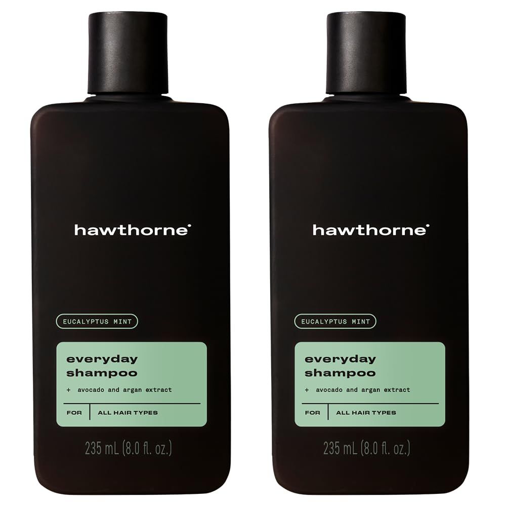 Hawthorne Men&#39;s Everyday Shampoo. For Stronger, Healthier Hair with Pure Avocado Oil and Coconut Oil. Mint and Eucalyptus Scent. Natural, Sulfate Free, Paraben Free. 8 fl. oz. 2-Pack.