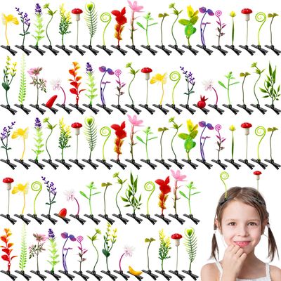 100 Pieces Bean Sprout Hair Clips,Mixed Style Plant Hairpins,Funny Plant Hairpins Hair Accessories for Women,Girls,Kids,Home Party,School