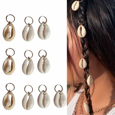 Honkenda 10 Pack Shell Headpiece Hair Clips for Girls Women, Seashell Pendant Hair Slide Stylish Ponytail Hair Braid Rings Hair DIY Jewelry Accessories Prom (Gold), 0.9*0.67 Inch