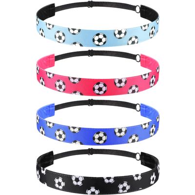 SATINIOR 4 Pieces Non-slip Soccer Headband for Girl Adjustable Football Hairband Sport (Black, Blue, Rose Red, Light Blue)