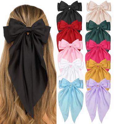 DTERSE Hair Bows for Women Big Bows Hair Accessories for Women Girls 10PCS, Valentine&#39;s Day Hair Bows for Women Cute Oversized Bow Hair Clips with Long Tails, Silky Satin Ribbon Bows for Hair