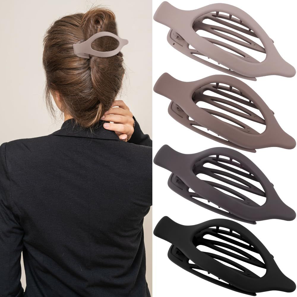 ATODEN Flat Hair Claw Clips for Thick and Thin Hair - Large Alligator Clips, Duck Billed Barrettes and Matte Neutral Clamps for Women and Girls