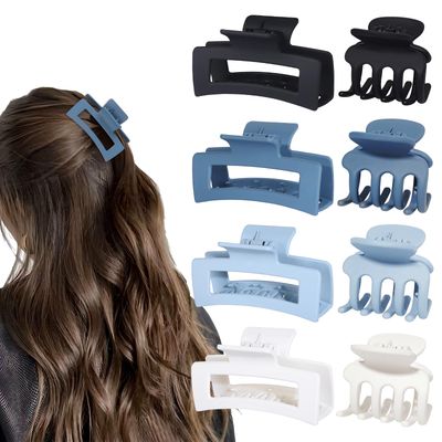 SMKSL Medium Hair Clips for Women 8 Pcs Small Claw Clips for Thin and Thick Hair 2 Styles Clips for Hair Combination Rectangle Jaw Clips Hair Accessories for Women and Girls (Blue)