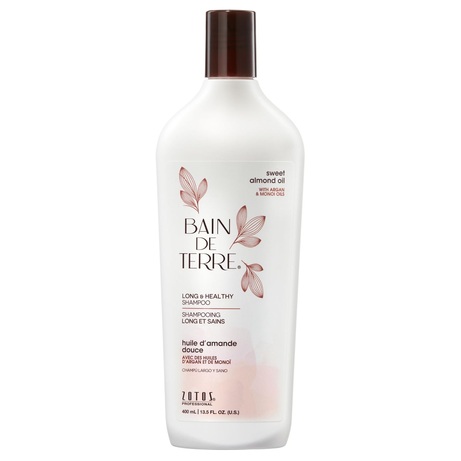 Bain de Terre Sweet Almond Oil Long &amp; Healthy Shampoo, Strength &amp; Protection for Weak, Damaged Hair, with Argan &amp; Monoi Oils, Paraben-Free, Color-Safe, Vegan, 13.5 Fl Oz