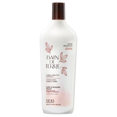 Bain de Terre Sweet Almond Oil Long &amp; Healthy Shampoo, Strength &amp; Protection for Weak, Damaged Hair, with Argan &amp; Monoi Oils, Paraben-Free, Color-Safe, Vegan, 13.5 Fl Oz