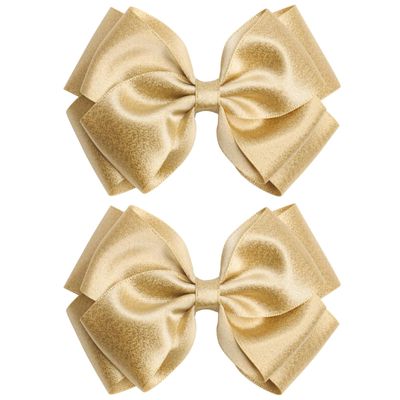 ZOLYCO 4.5-Inch Hair Bows Alligator Clips Delicate Satin Hair Accessories for Girls, Toddler, Kids and Women Birthday Wedding Christmas Occasions- Set of 2 (Gold)