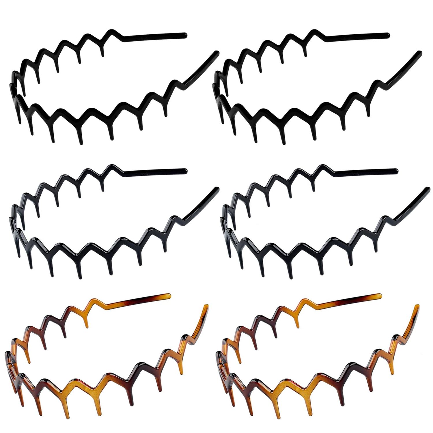 YONOY 6Pcs Zig Zag Shark Tooth Headbands Comb Zigzag Plastic Hoop U Shaped Shark Tooth Hair Bands Wavy teeth Hair Hoop Accessory for Women Lady Girl