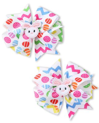 2 Pack Easter Bunny Hair Bows Ribbon Alligator Clips Girls Women Rabbit Egg Spring Hair Accessories 4 Inch