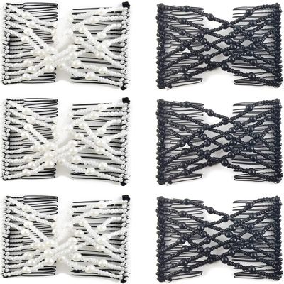 NSBELL 6PCS Beads Hair Combs Magic Elastic Hair Clips Stretchy Hair Comb Double Clips for Women Girls Hair Accessory