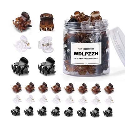 48pcs Mini Hair Claw Clips for Women Girls, Small Tiny Hair Clips Claws Little Plastic Jaw Clamps Clips with Transparent Box (Black/Brown/Clear)