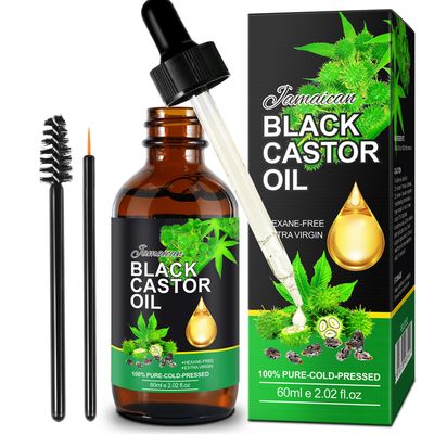 Jamaican Black Castor Oil, Castor Oil Organic Cold Pressed Unrefined, Pure Natural Castor Oil for Hair Growth, Eyelashes &amp; Eyebrows, Deep Cleansing, Skin &amp; Scalp Moisturizer, Nail Care Grow, 60ML