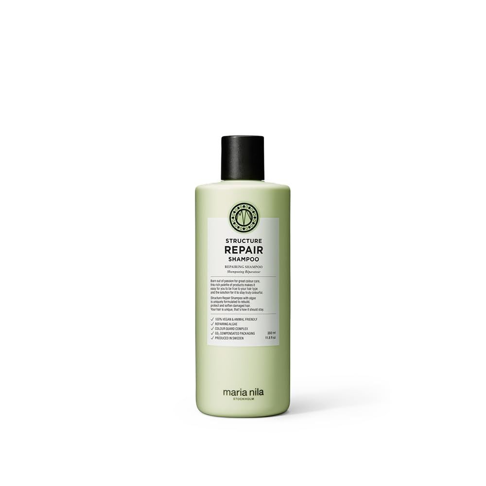 Maria Nila Structure Repair, Shampoo 11.8 Fl Oz, For Damaged &amp; Chemically Treated Hair, Algae Extract Rebuilds &amp; Moisturizes, 100% Vegan &amp; Sulfate/Paraben free