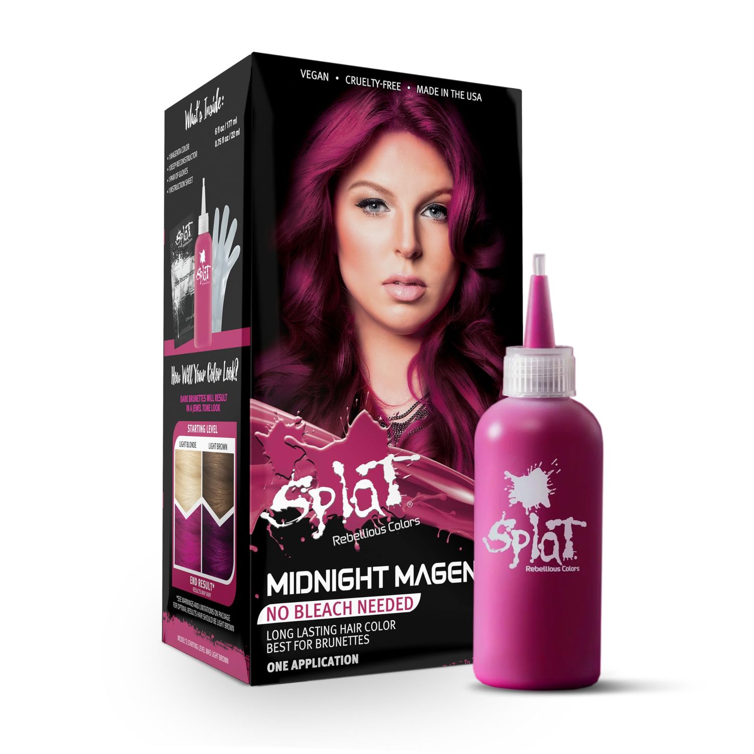 Splat Midnight Magenta Semi Permanent Hair Dye Kit, 1 Application, Includes Deep Reconstructor Conditioner, Lasts 30 Washes, No Bleach Required, Vegan &amp; Cruelty Free Hair Color