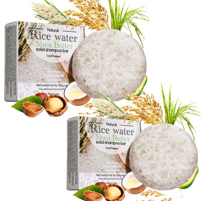 2Pcs Rice Water Shampoo Bar for Hair Growth, Rice Protein Shampoo Bar Bulk, Root White Coverage Hair Darkening Shampoo Bar, Rice Bar Shampoo for Hair Growth, Volumizing and Strengthening Hair