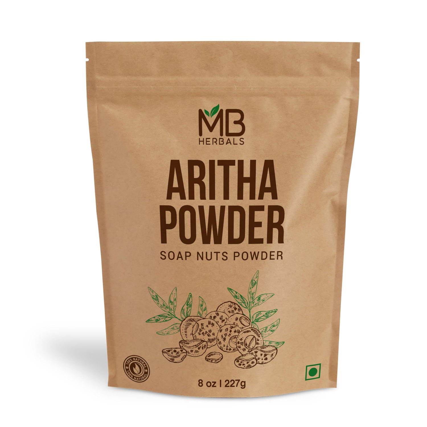 MB Herbals Aritha Powder 8 oz | 227G | 100% Pure &amp; Organically Grown (Wild-crafted) Soap Nut Powder | Natural Hair Shampoo &amp; Conditioner | Sapindus mukorossi