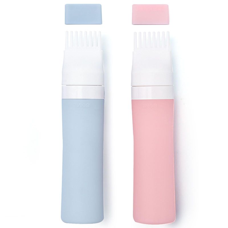 Lapfoon 2 Packs Silicone Hair Oil Applicator, 2.7 Ounce Root Comb Applicator Bottle for Hair Dye, Scalp Oil Applicator Bottle and Brush