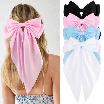 VELSCRUN Women &amp; Girls 4-Piece Silky &amp; Satin Hair Bows - Black, White, Pink, Blue - Large Coquette &amp; Oversized Hair Barrettes &amp; Accessories