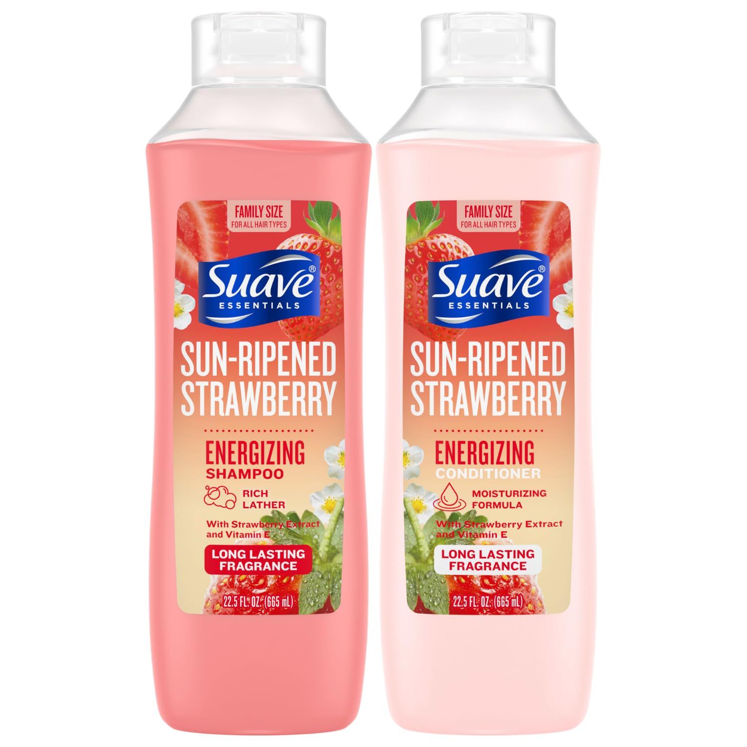 Suave Shampoo &amp; Conditioner Set, Sun-Ripened Strawberry - Everyday Energizing Formulas with Strawberry Extract &amp; Vitamin E, 22.5 Oz Ea (2 Piece Set)