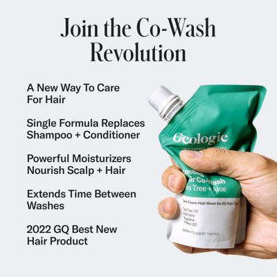 Geologie Cooling Hair Co-Wash | 4-in-1 Hair Cleanser, Conditioner, Mask &amp; Serum | Tea Tree Oil, Aloe Vera, Squalane &amp; Vitamin B5 Formula For Men &amp; Women | Eco-Friendly Pouch 84% Less Plastic