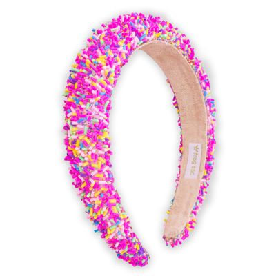 FROG SAC Headband for Girls, Candy Sprinkles Padded Headbands for Kids, Wide Puffy Hair Bands for Toddlers, Little Girl Confetti Hair Accessories, Thick Colorful Pink Child Hair Band