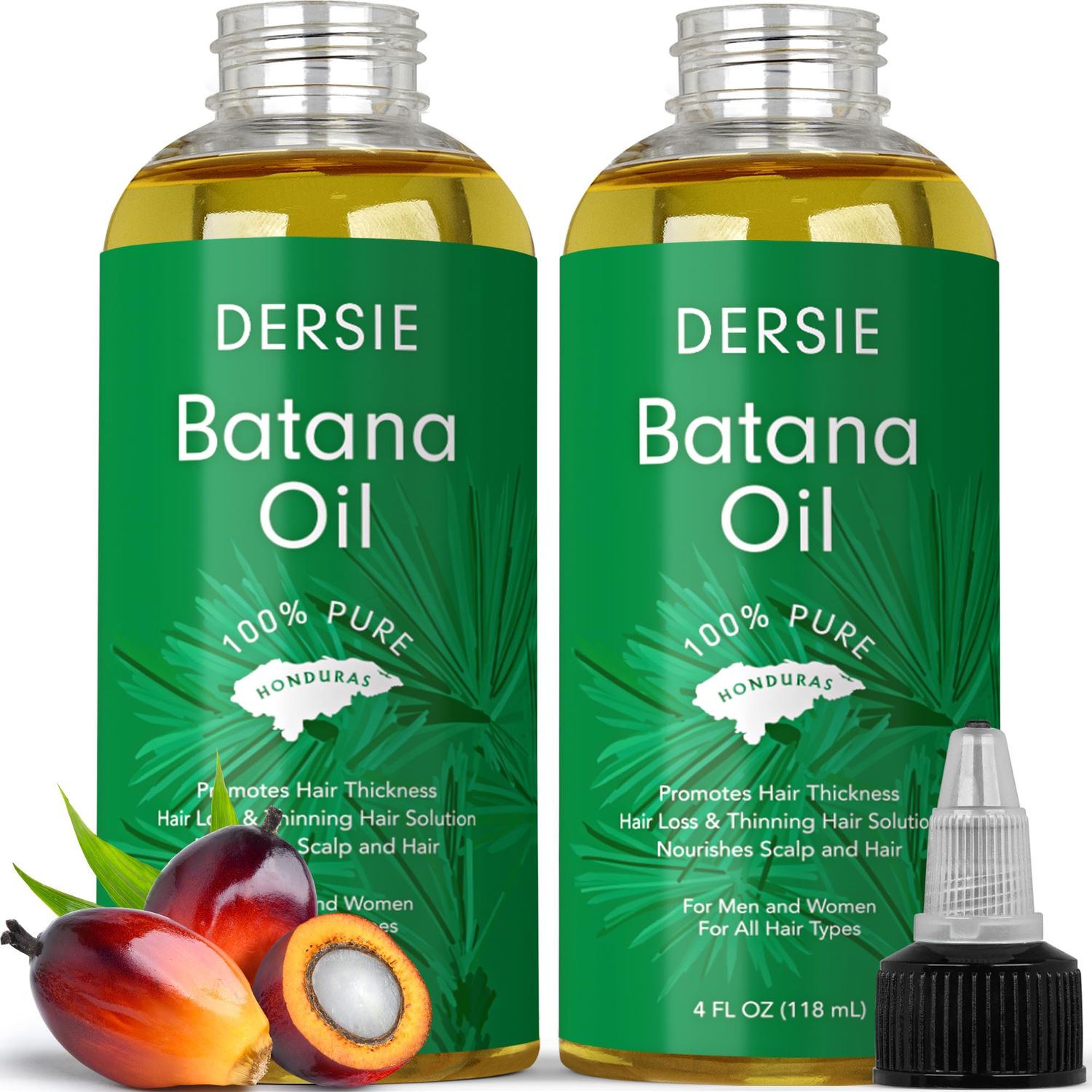 (Pack of 2) Batana Oil for Hair Growth: Dr Sebi Organic Raw Batana Oil from Honduras - 100% Pure &amp; Natural - For Thicker &amp; Stronger Hair - 4 FL OZ Per Bottle