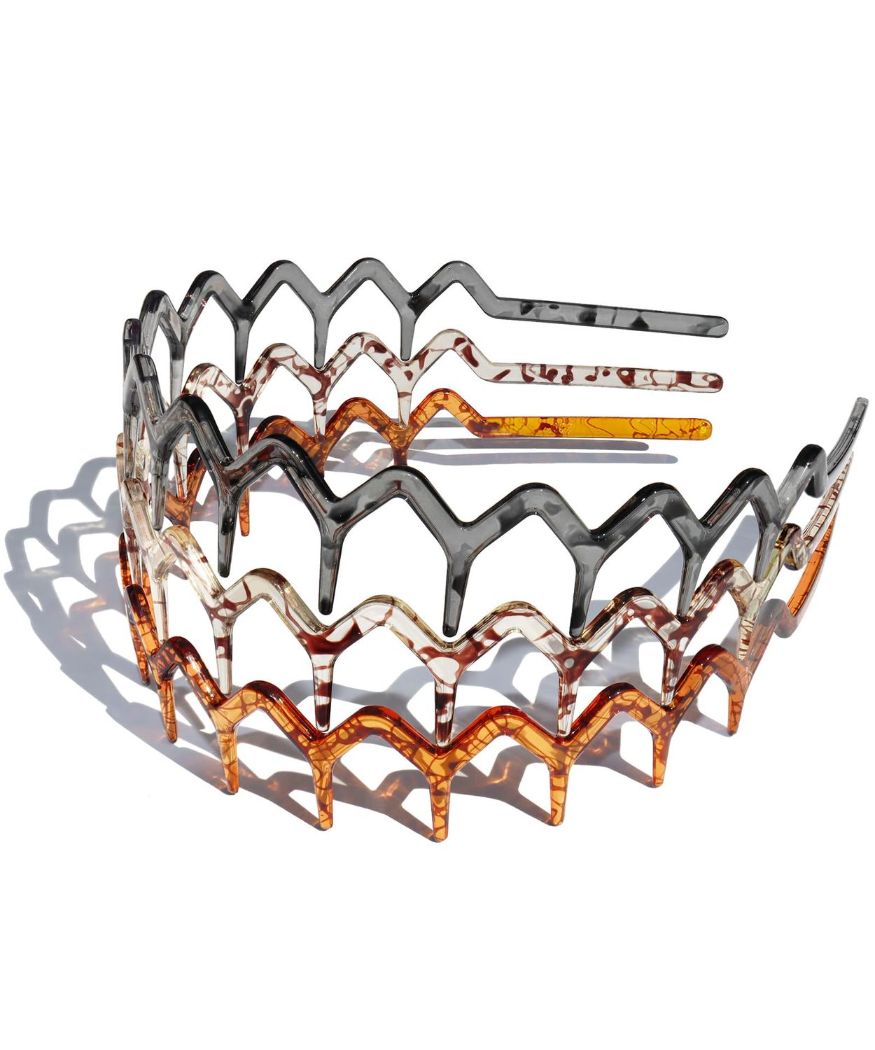 CeeGlow 3 Set Zig Zag Plastic Sharks Tooth Hair Comb Headband for Women Men, Unisex Adults, 90s Zigzag Headband Hair Accessories (Spray Grey + Light Brown + Brown)