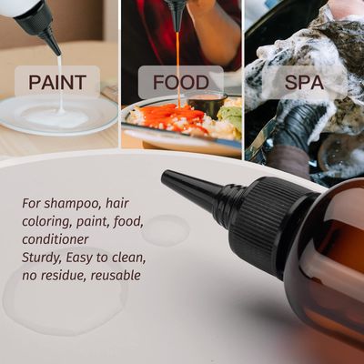 Tekson Hair Color Applicator Bottles, 5 Pack Refillable Squeeze Bottle, Empty Plastic Twist Top Cap Bottles (3.4 OZ, Amber)