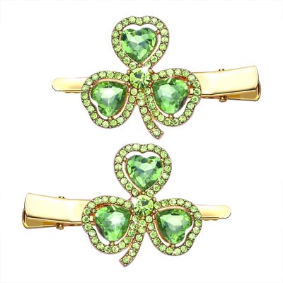 St Patrick&#39;s Day Hair Clips Rhinestone Shamrock Alligator Metal Clip Funny Irish Green Lucky Clover Hairpins Large Crystal Hair Barrettes for Women Girls Party Styling Hair Accessory