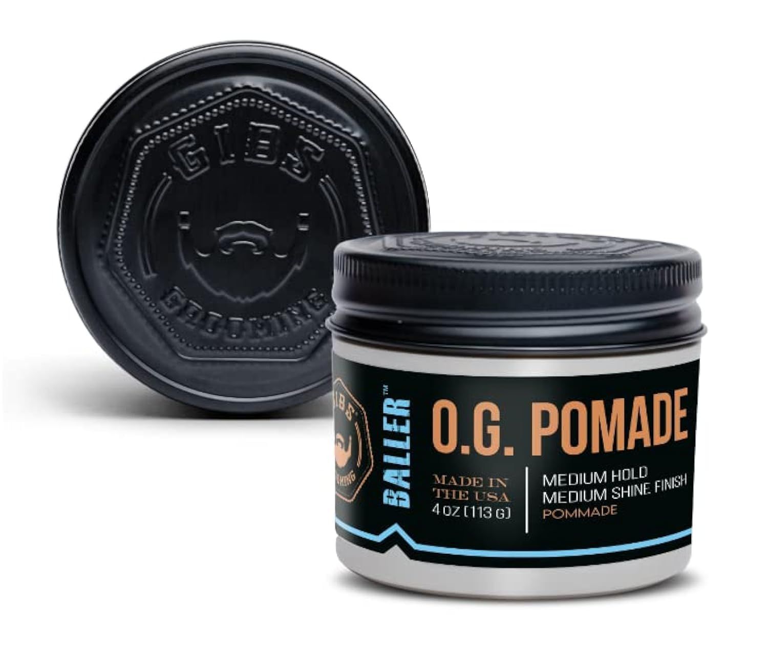 GIBS Pomade O.G. BALLER-Medium Hold, Medium Shine Finish, a Classic Look, made in USA 4oz