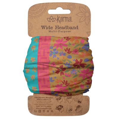 Karma Teal/Apricot Split Floral Headband for Women - Wide - Fabric Headband and Stretchy Hair Scarf - Teal/Apricot (KA2001)