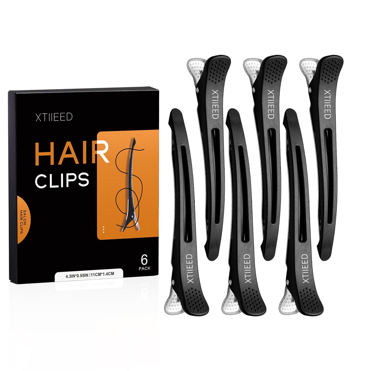 XTIIEED 6 Pack Professional Hair Clips for Styling Sectioning, Non Slip Duck Billed with Silicone Band, Hair Roller Clips No Crease - Length 4.3&#39;&#39; for Salon and Home Haircuts(Black)