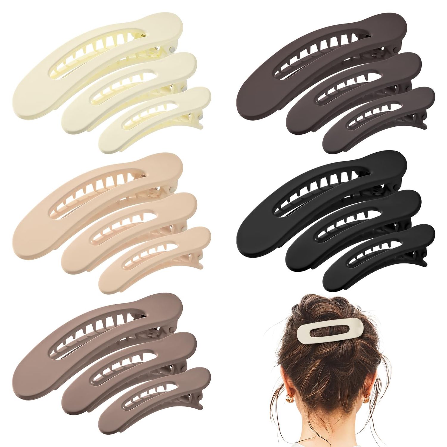 obeoby 15 PCS Flat Hair Clips, Neutral Color Flat Claw Clips 3 Sizes Hair Claws for Women Girls Thin Hair