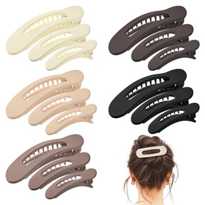 obeoby 15 PCS Flat Hair Clips, Neutral Color Flat Claw Clips 3 Sizes Hair Claws for Women Girls Thin Hair