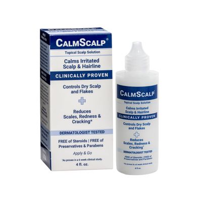CalmScalp Topical Scalp Solution | Calms Irritated Scalp | Controls Dry Scalp &amp; Flakes | Reduces Scales &amp; Redness | Clinically Proven | Non Shampoo Leave-On Scalp Treatment | Made in The USA | 4 oz.