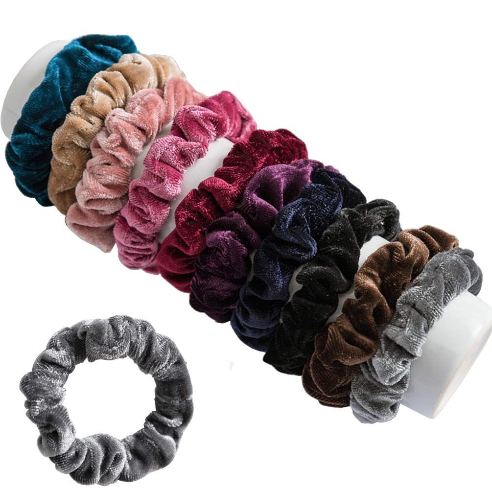 KINGMAS 10 Pcs Hair Ties Velvet Scrunchies, Elastic Flannelette Hair Bands Scrunchy Hair Ropes Women Hair Accessories