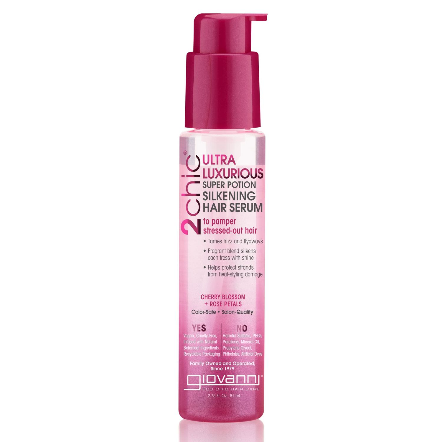 GIOVANNI 2chic Ultra-Luxurious Super Potion Silkening Hair Serum - Cherry Blossom &amp; Rose Petals, Aloe Vera, Pro-Vitamin B5, Smooths Curly &amp; Wavy Hair, Paraben Free, Color Safe - 2.75 oz