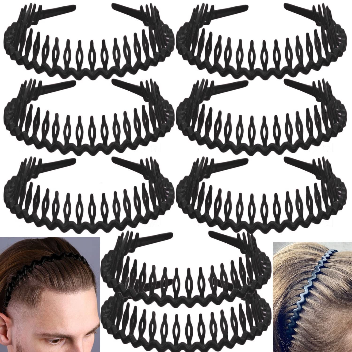 LAPOHI 8 PCS Non Slip Fashion Effortless Plastic Headbands with Teeth Comb Skinny Hair Accessories Bands for Women Men Teen Girls, Long Teeth Matte Black