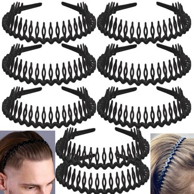 LAPOHI 8 PCS Non Slip Fashion Effortless Plastic Headbands with Teeth Comb Skinny Hair Accessories Bands for Women Men Teen Girls, Long Teeth Matte Black