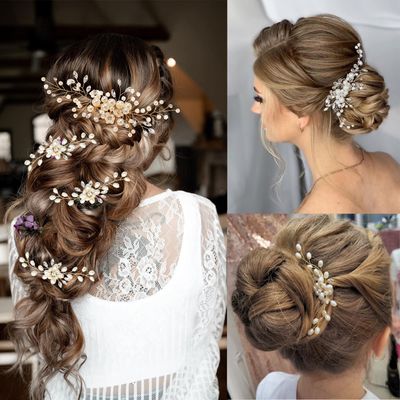 ULTIMUTE Hair Comb and 4 Pins Bridal Hair Accessories, Pearl Crystal Rhinestone Wedding Hair Comb and Hair Pins for Brides Bridesmaids Women Girls (Gold, 5 Pieces)