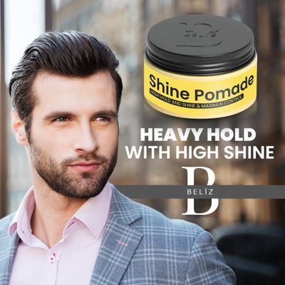 B BELZ Hair Shine Pomade - Heavy Hold &amp; High Shine - Smooth Styling for Short to Medium Hair - Non-Crispy, Easy to Restyle - 3.38 Oz
